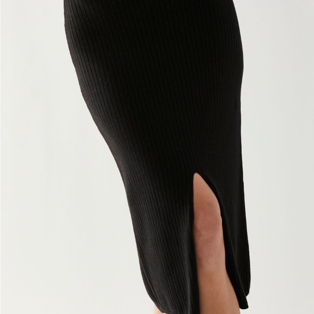 Free People Black Ribbed Midi Skirt